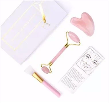 Gem Handheld Rose Quartz Jade Roller Gua Sha Set